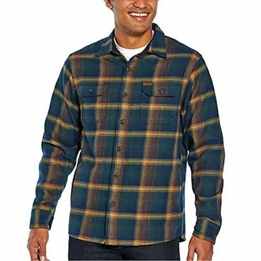 Orvis Men’s Green Multi Plaid Big Bear Heavyweight Double Brushed Flannel Button